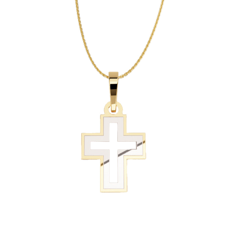 Dije de Cruz Oro Blanco y Amarillo