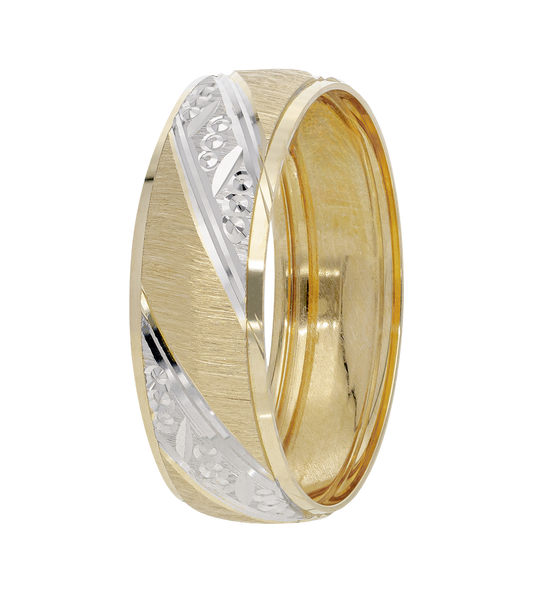Argolla Diagonal Oro 14K Amarillo y Blanco