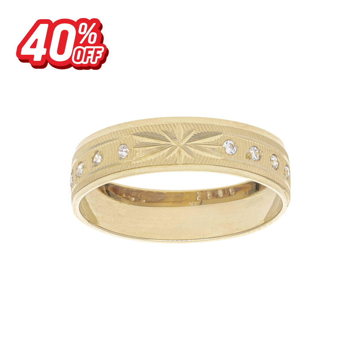 Argolla Amarillo Estrella con Zirconias Oro 14K