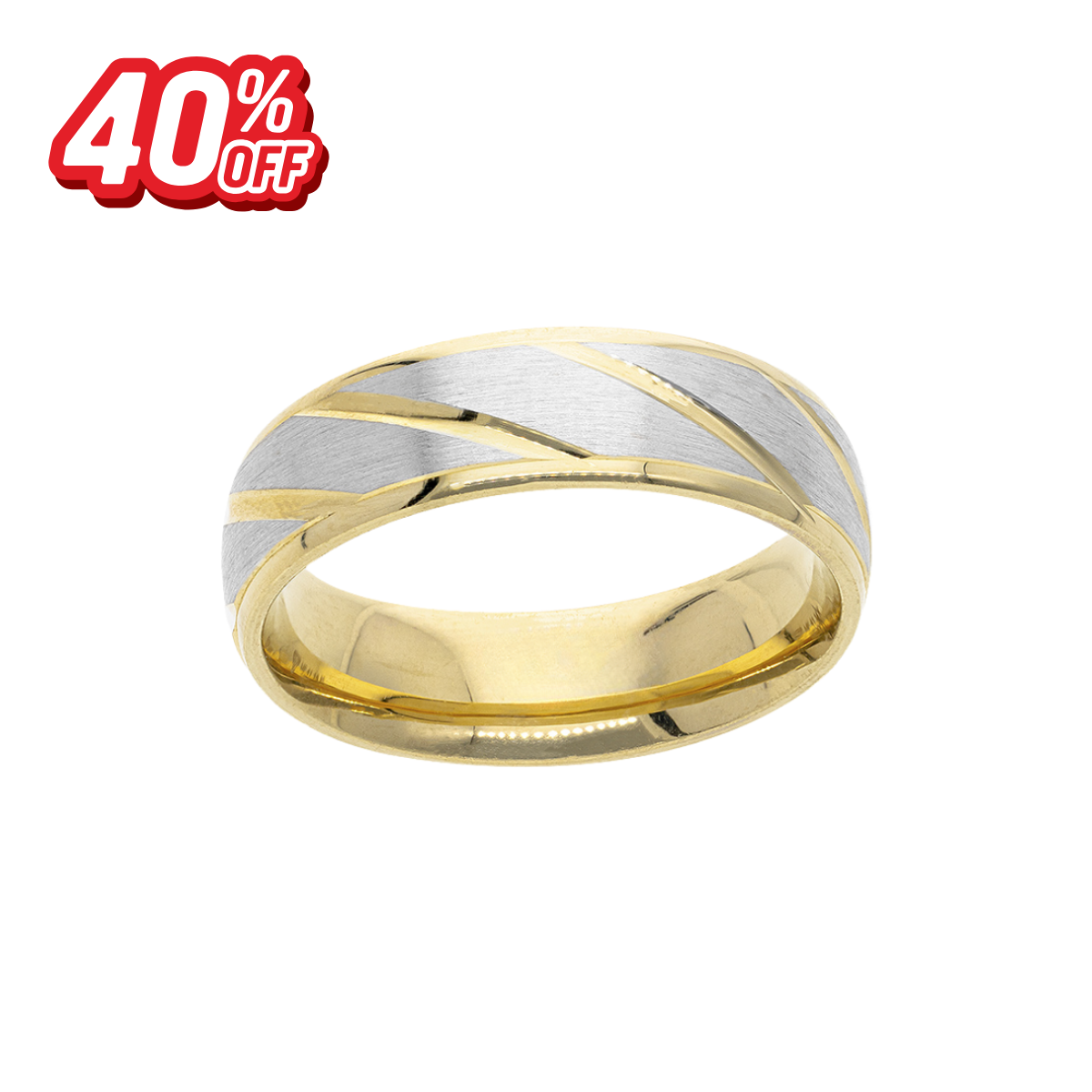 Argolla Diagonal Oro 14K Amarillo y Blanco