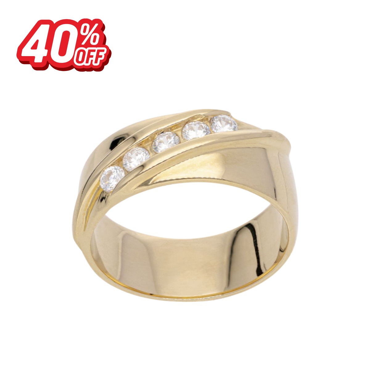 Argolla Zirconia Diagonal Oro 14K