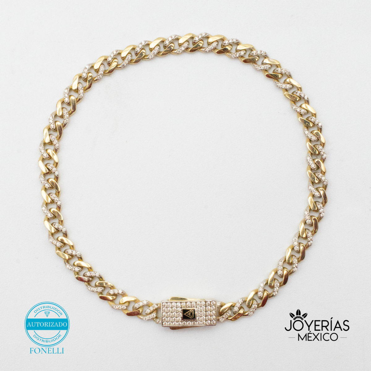 Pulsera Barbada con Zirconias 4.5mm de Oro 10k