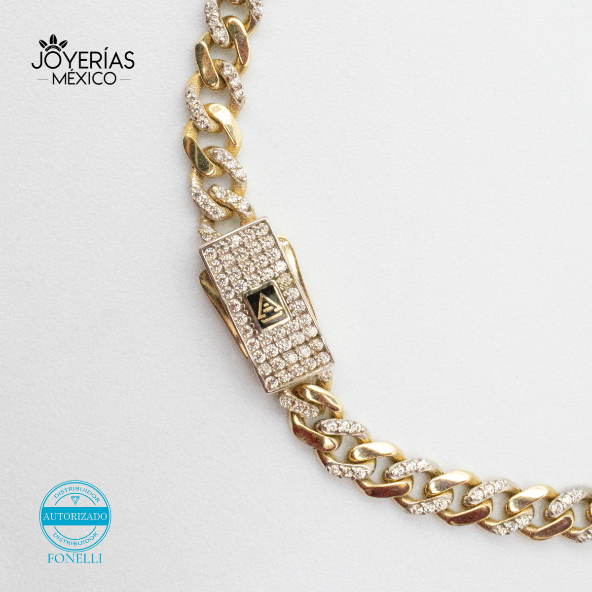 Pulsera Barbada con Zirconias 4.5mm de Oro 10k