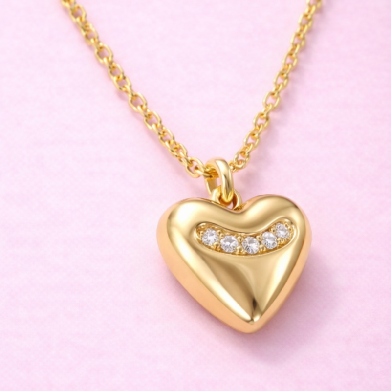 Gargantilla Corazón Oro 10k con Zirconia