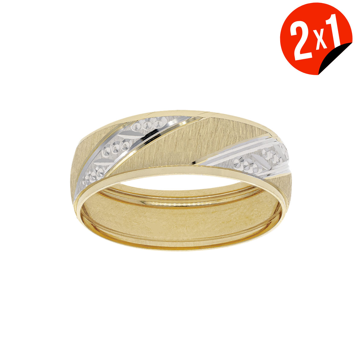 Argolla Diagonal Oro 14K Amarillo y Blanco