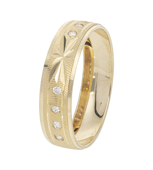 Argolla Amarillo Estrella con Zirconias Oro 14K