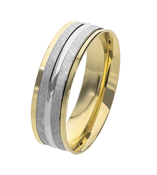 Argolla Oro 14K Amarillo y Blanco Líneas