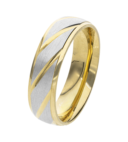Argolla Diagonal Oro 14K Amarillo y Blanco