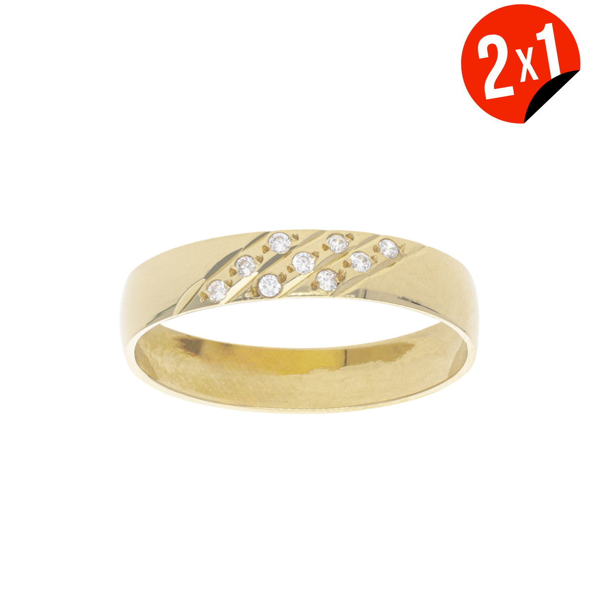 Argolla Tres Líneas con Zirconias Oro 14K