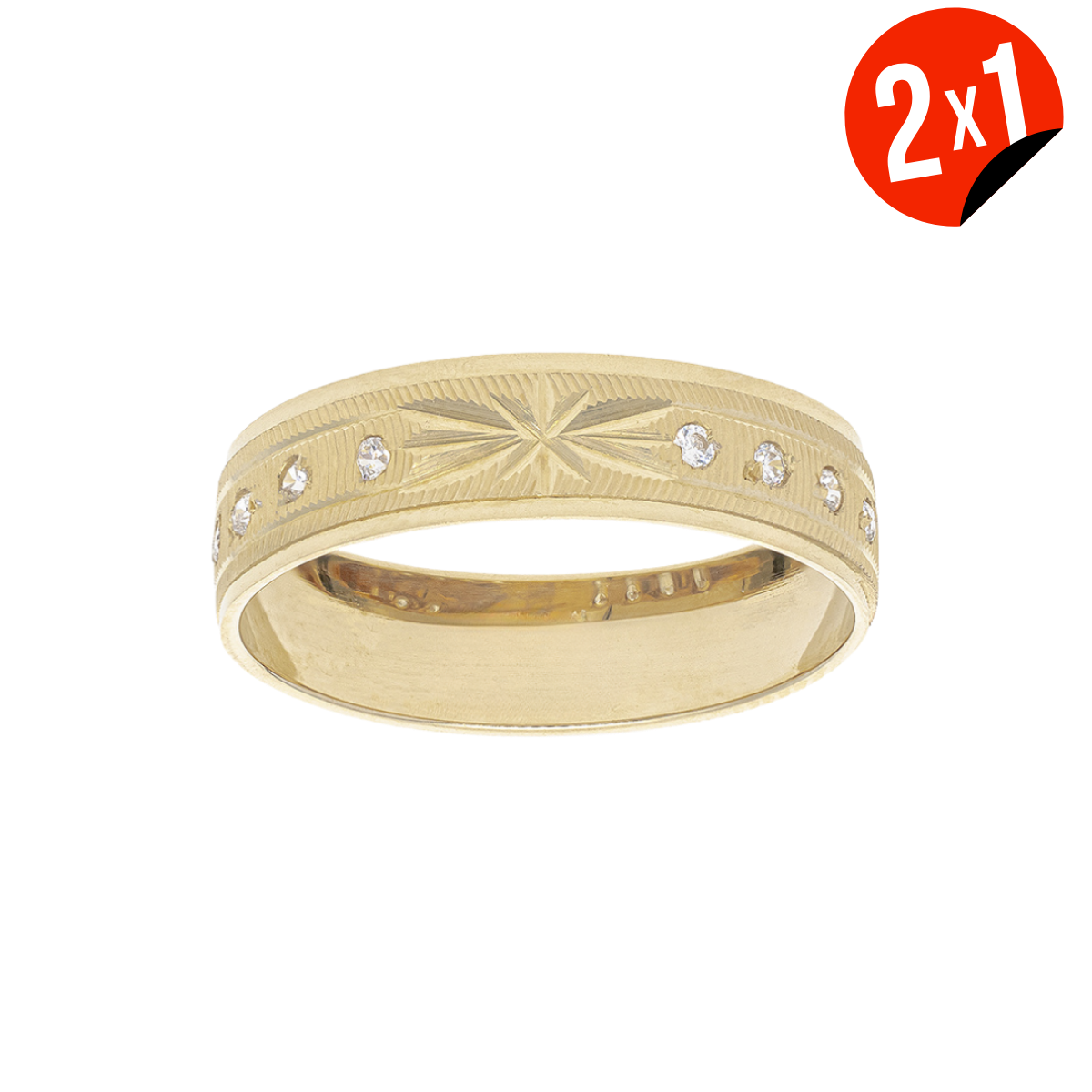 Argolla Amarillo Estrella con Zirconias Oro 14K