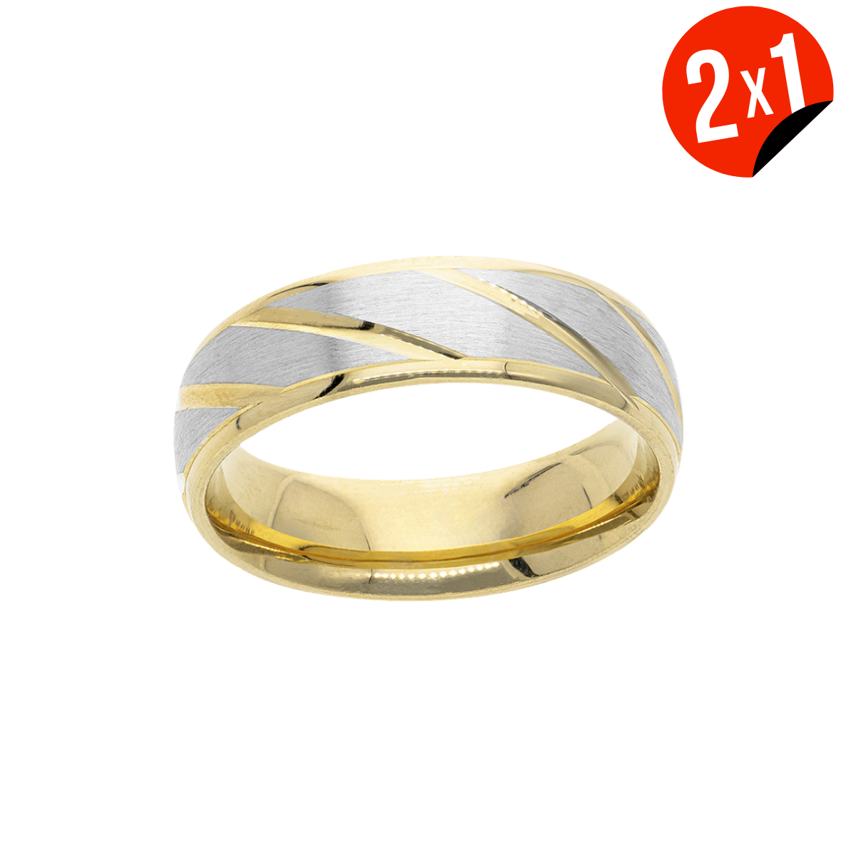 Argolla Diagonal Oro 14K Amarillo y Blanco