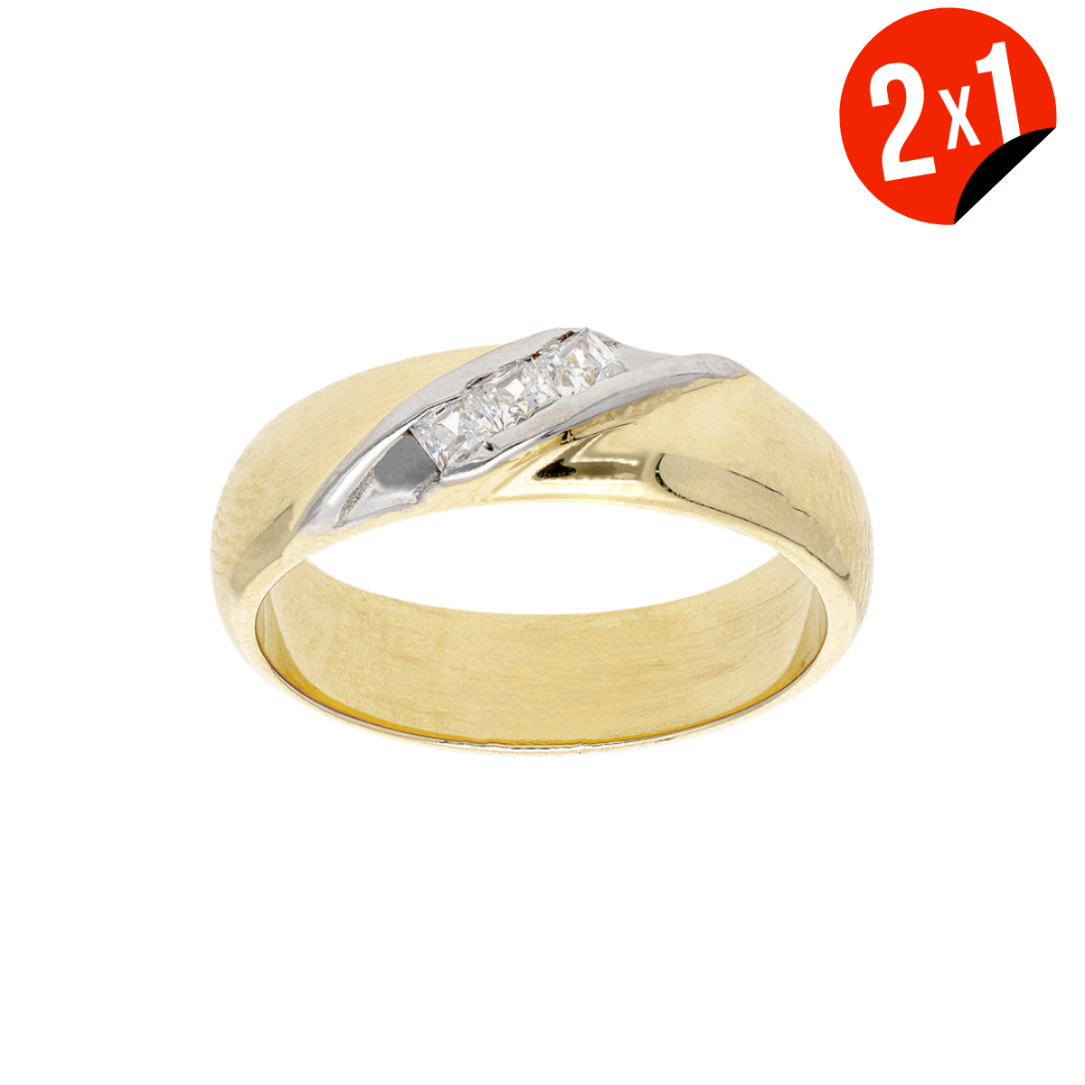 Argolla Zirconia Diagonal Oro 14K
