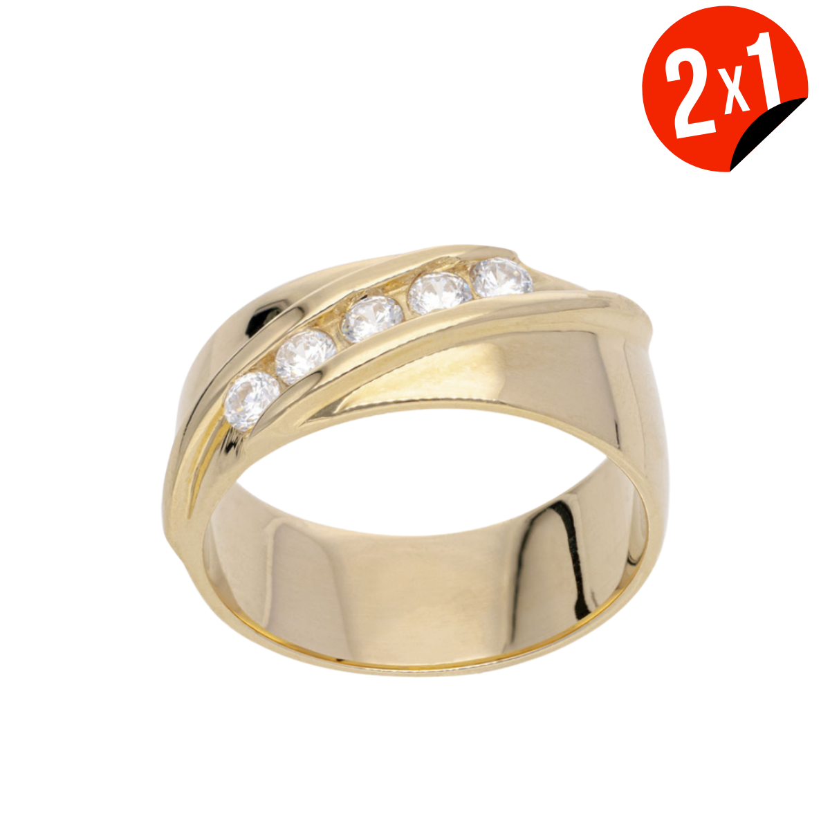 Argolla Zirconia Diagonal Oro 14K