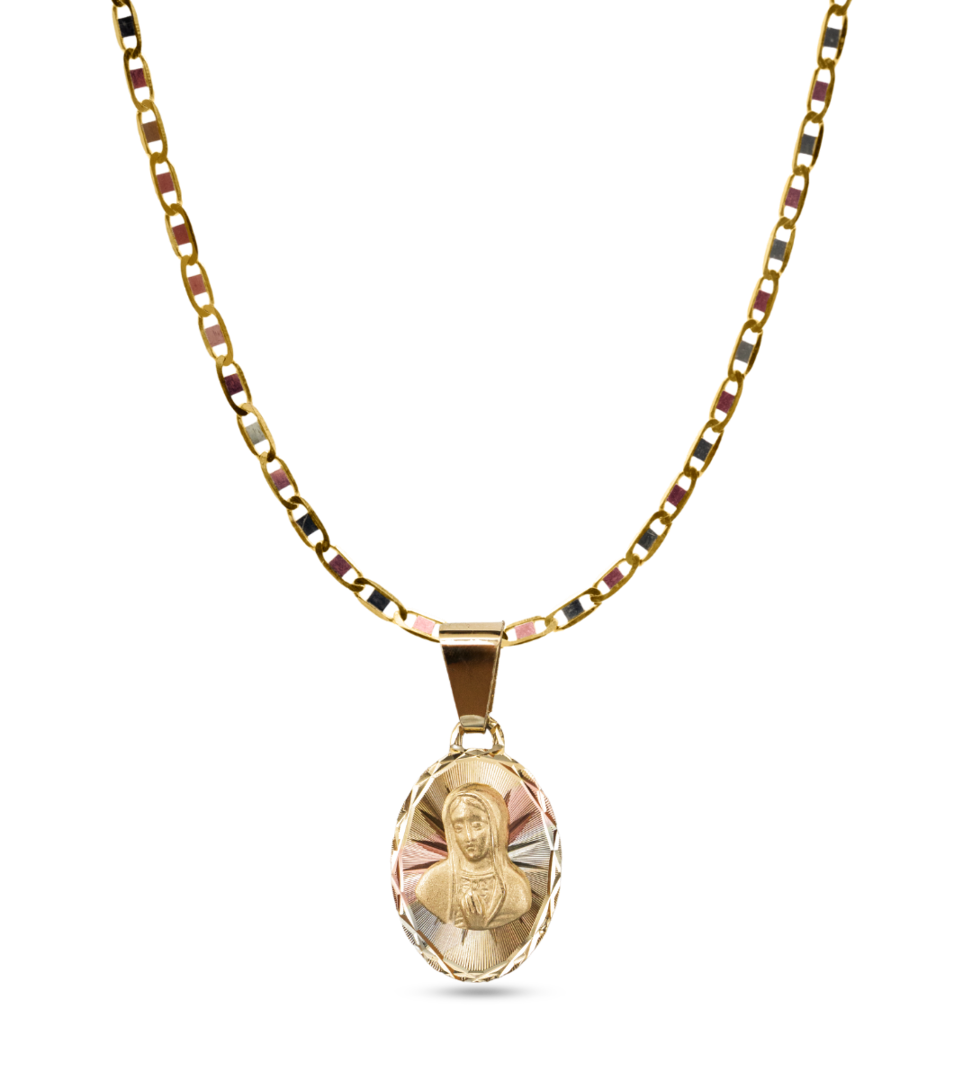 Cadena y Medalla Chica Virgen Medio Busto 14k