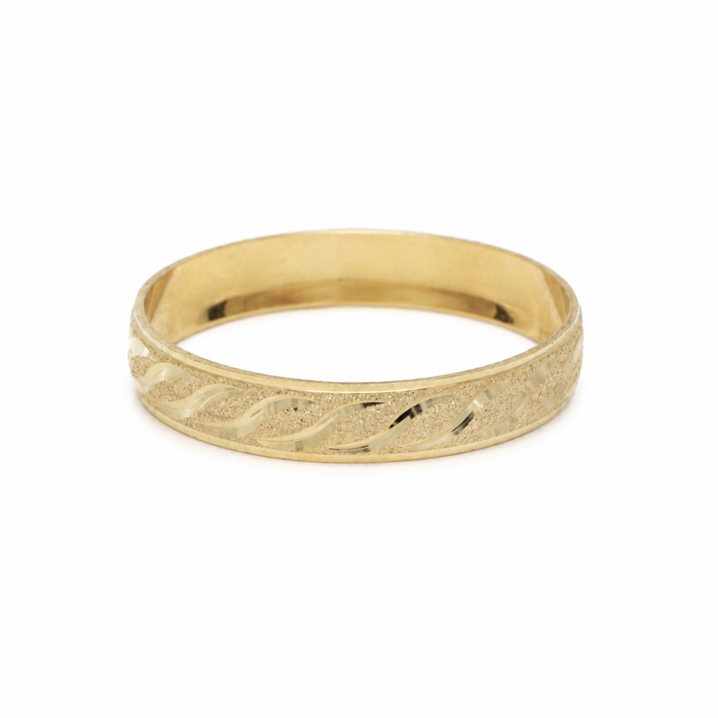 Argolla De Matrimonio Oro Amarillo 10k 4mm Arenado Olas