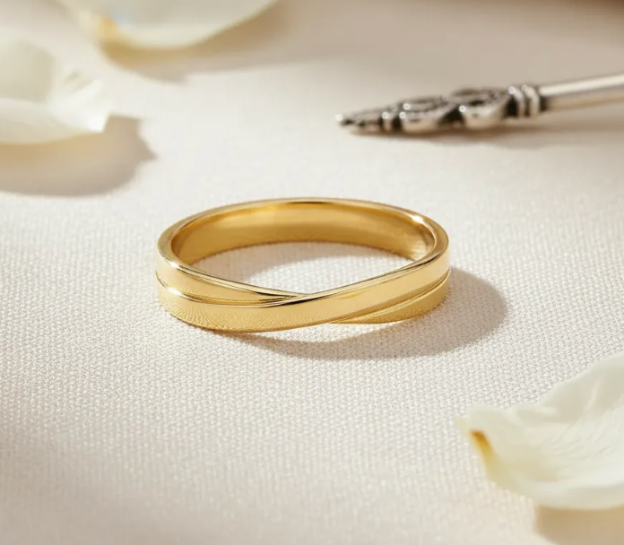 Argolla De Matrimonio Moño Lisa Plata 950 Con Chapa De Oro