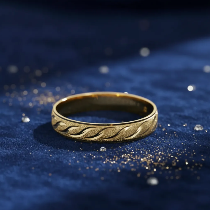 Argolla De Matrimonio Oro Amarillo 10k 4mm Arenado Olas