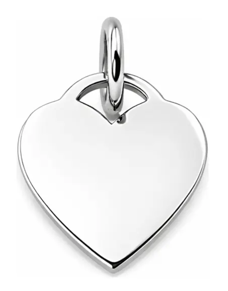Dije Y Cadena Corazón Liso Plata .950 Grabado Personalizado