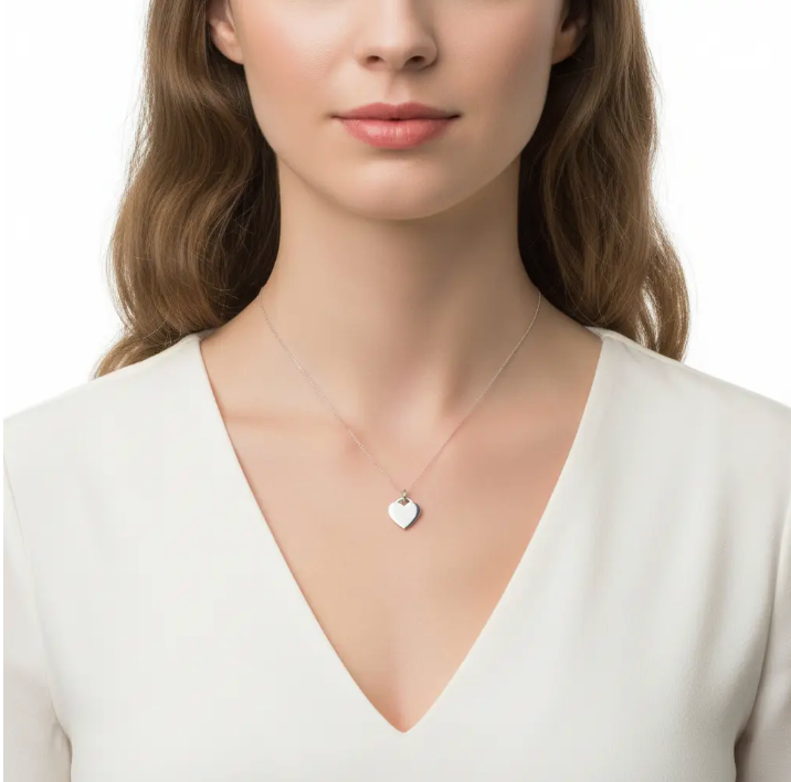 Dije Y Cadena Corazón Liso Plata .950 Grabado Personalizado