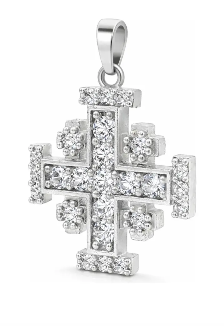 Dije Y Cadena Cruz Jerusalem Plata.950 Brillante Minimalista