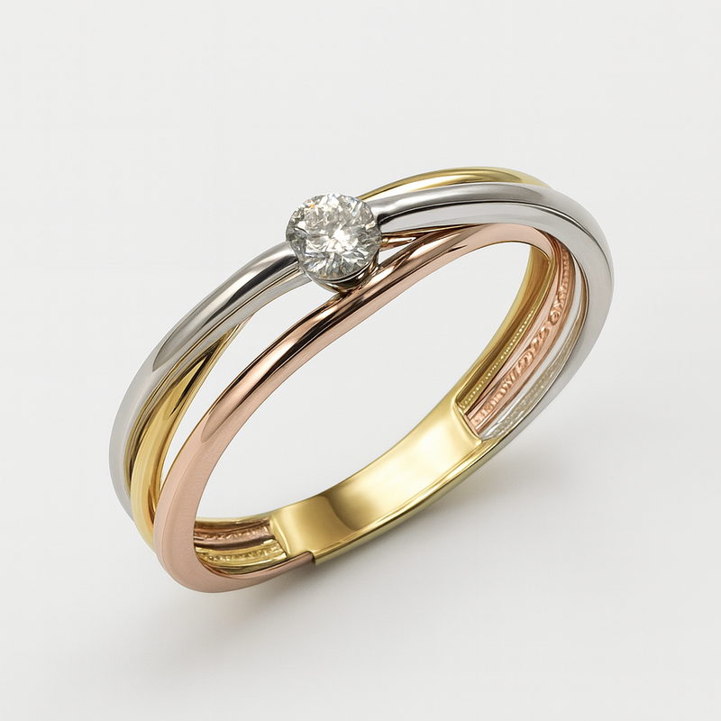 Anillo Triple Solitario con Diamante